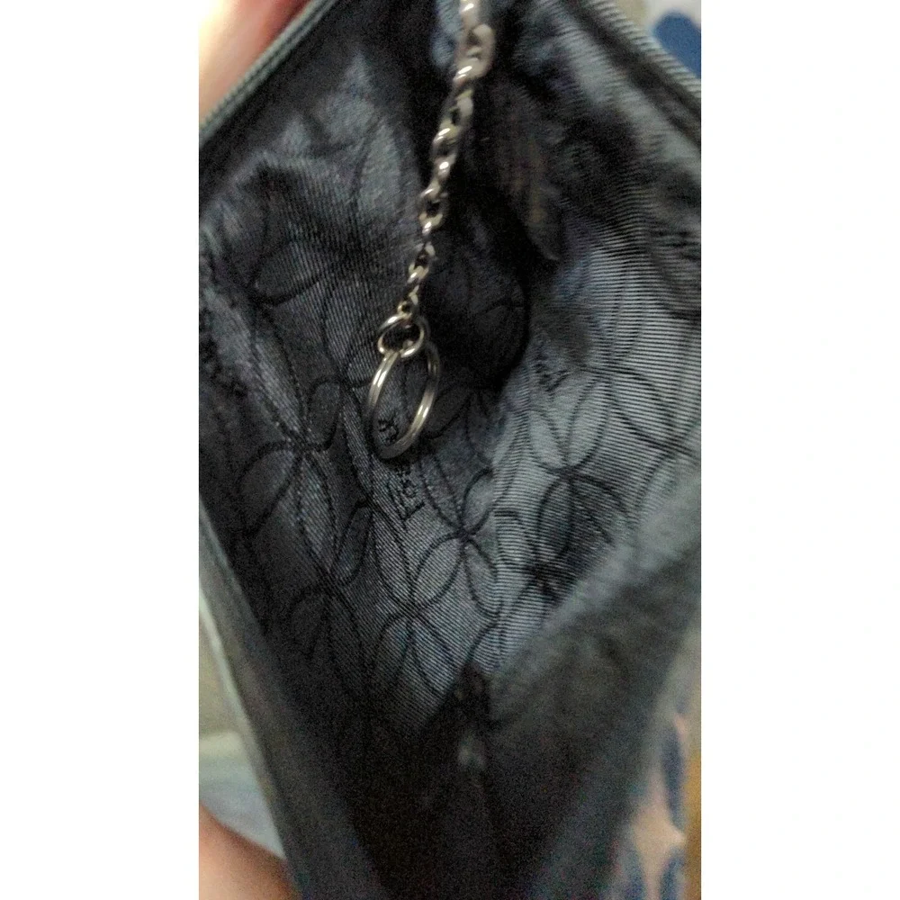 Fossil Black Brown Canvas Leather Wristlet Wallet KeyPer Zip Trim Classic‎